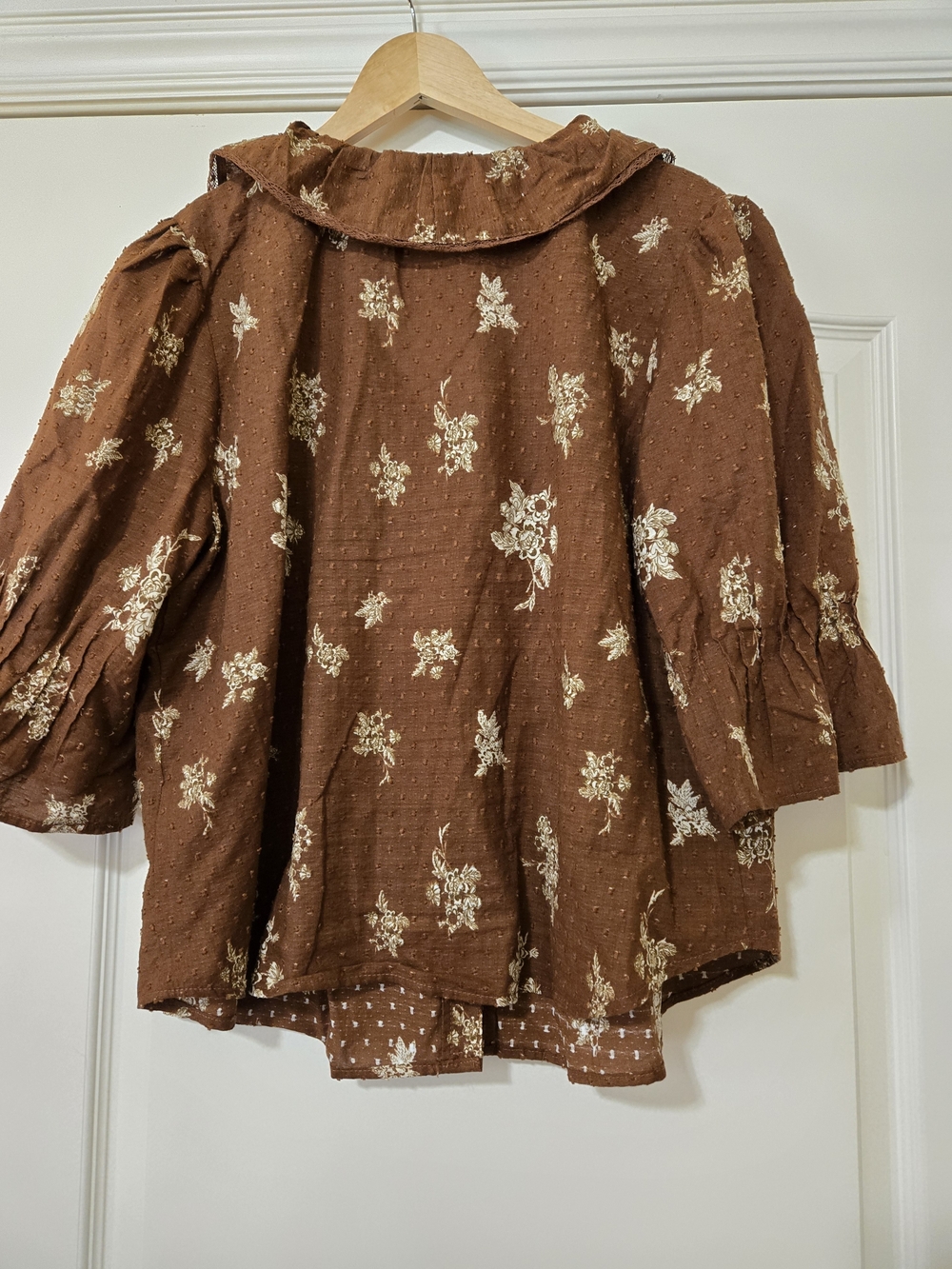 Ultra Pink 100% Cotton Brown Floral Ruffle Blouse - Picture 5 of 9